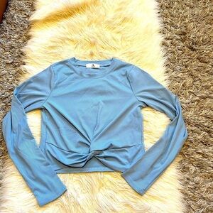 Blue Ribbed Long Sleeve Crop Top